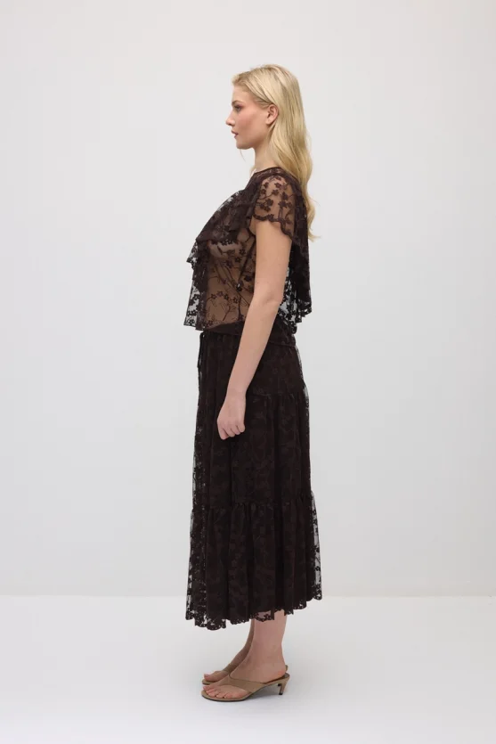 Long Lace Skirt - Brown - 5