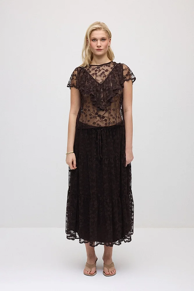 Long Lace Skirt - Brown Brown