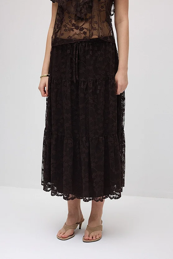 Long Lace Skirt - Brown - 4