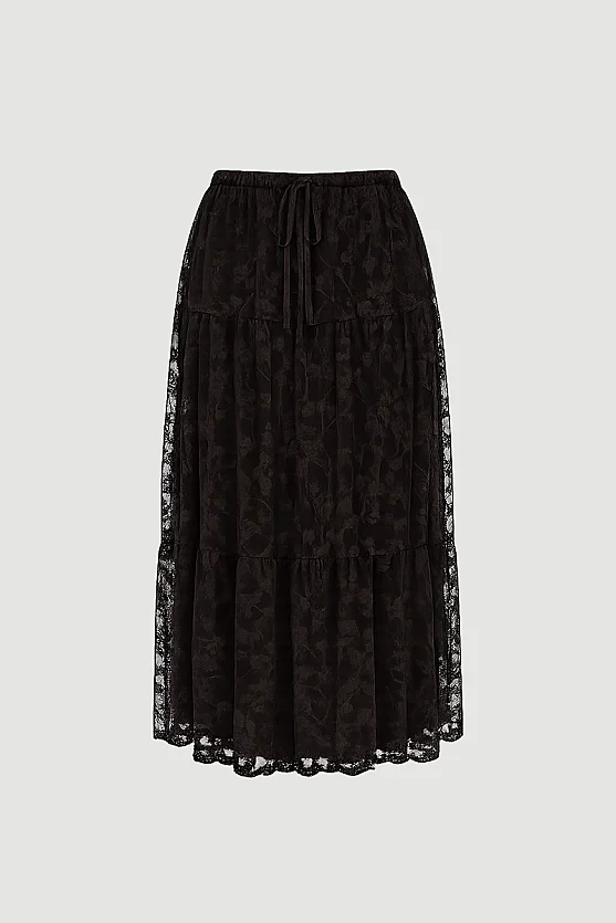 Long Lace Skirt - Brown - 6