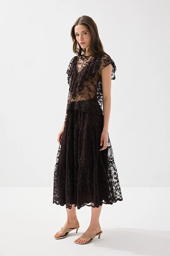 Long Lace Skirt - Brown - Gusto