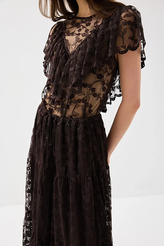 Long Lace Skirt - Brown - Gusto