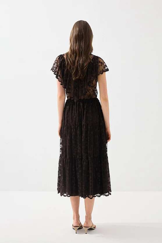 Long Lace Skirt - Brown - 5