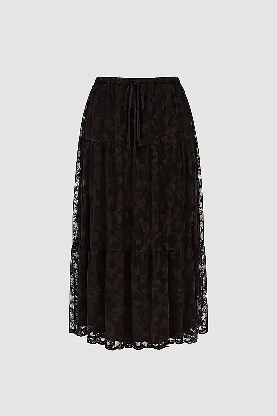 Long Lace Skirt - Brown - Gusto