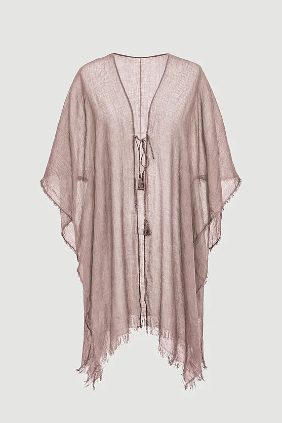 Long Lace-Up Kimono - Beige - Gusto