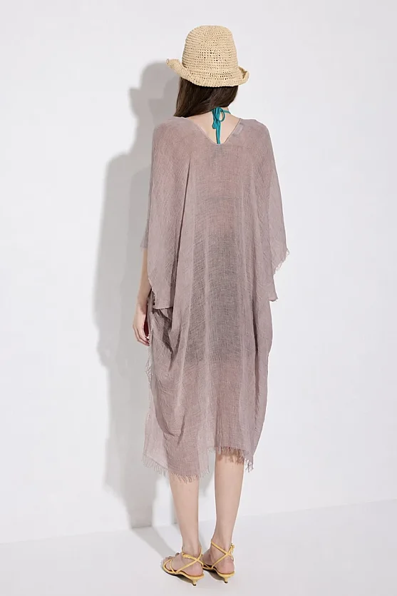 Long Lace-Up Kimono - Beige - Gusto