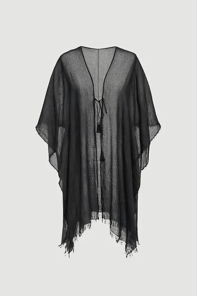 Long Lace-Up Kimono - Black