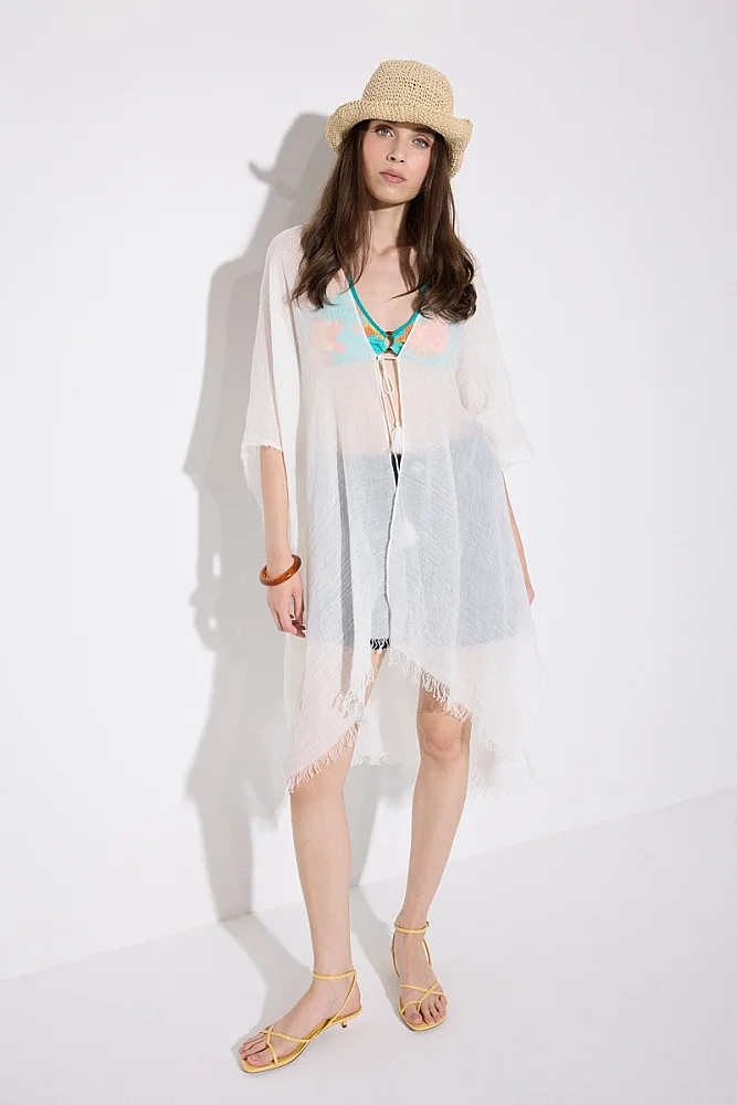 Long Lace-Up Kimono - White