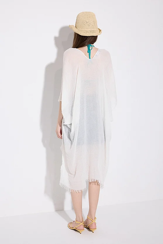 Long Lace-Up Kimono - White - 5