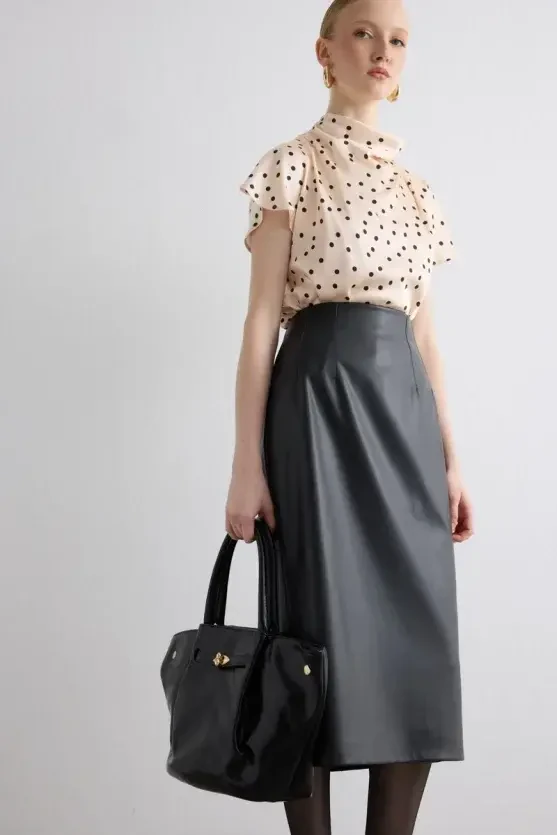 Long Leather Skirt - Black - 4