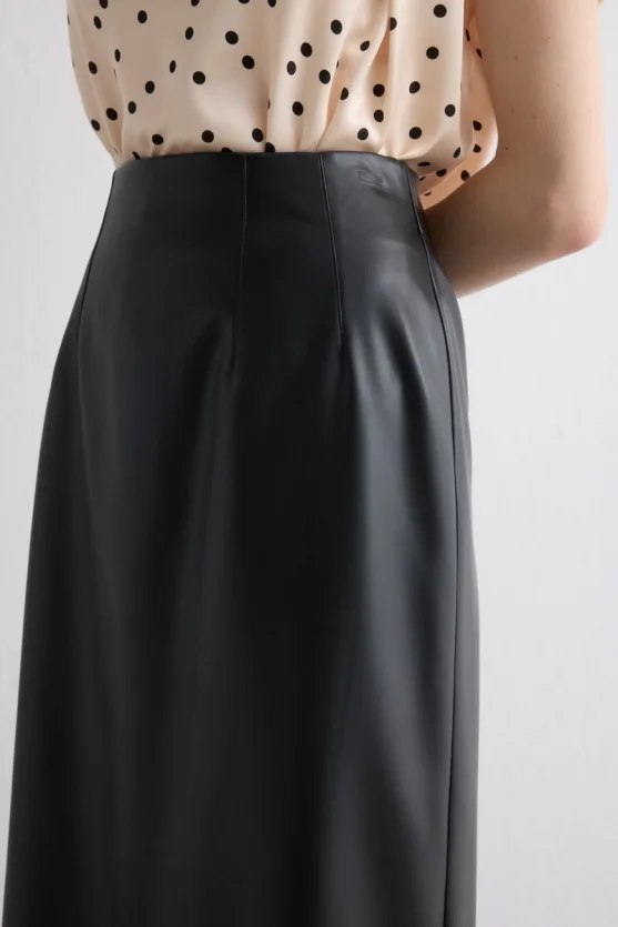 Long Leather Skirt Black - 3