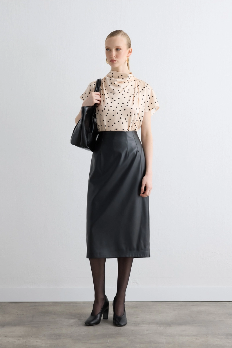 Long Leather Skirt Black - 1