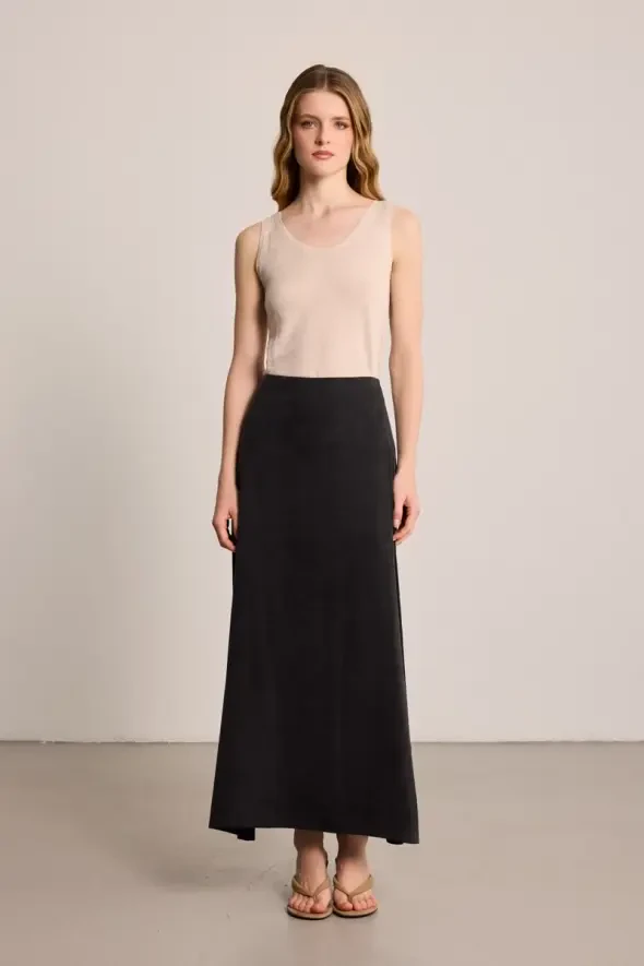Long Lyocell Skirt - Black - 1
