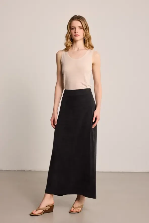 Long Lyocell Skirt - Black - 4