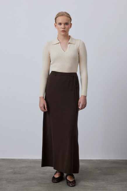 Long Lyocell Skirt - Brown - Gusto