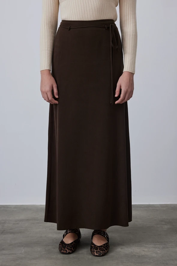 Long Lyocell Skirt - Brown - 2