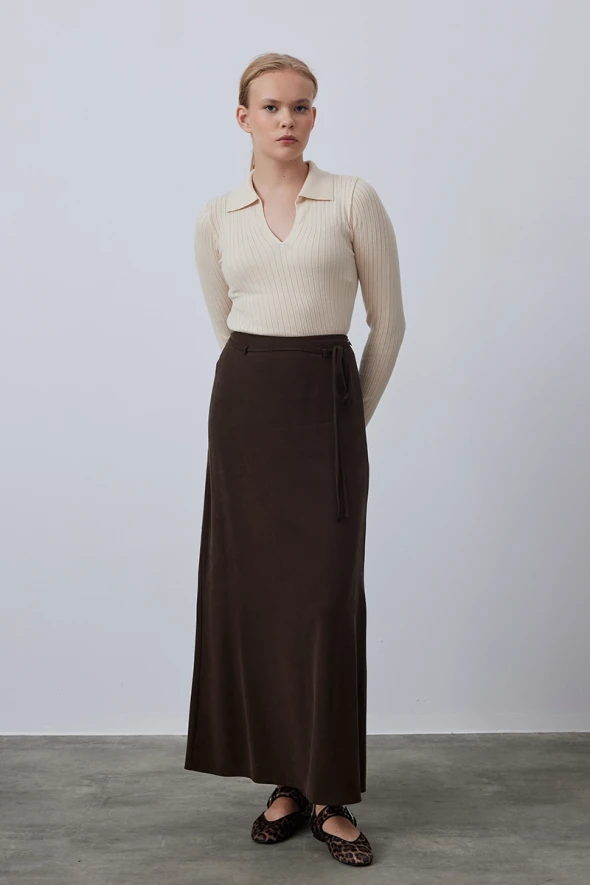 Long Lyocell Skirt - Brown - 3