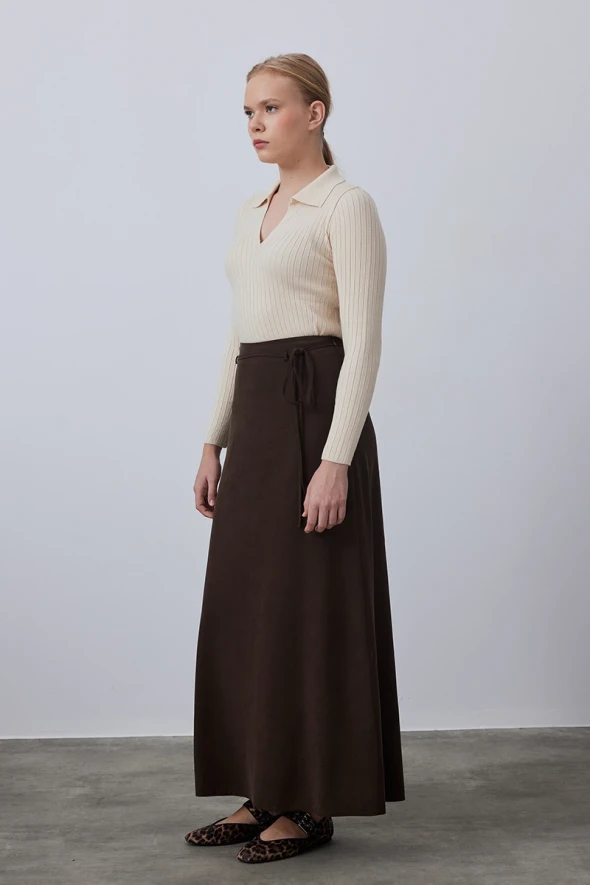 Long Lyocell Skirt - Brown - 4