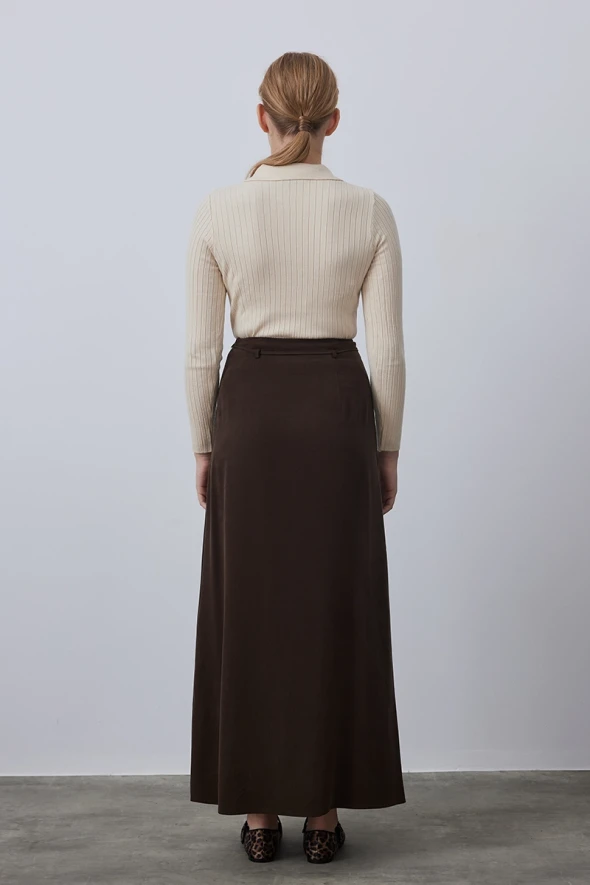 Long Lyocell Skirt - Brown - 6