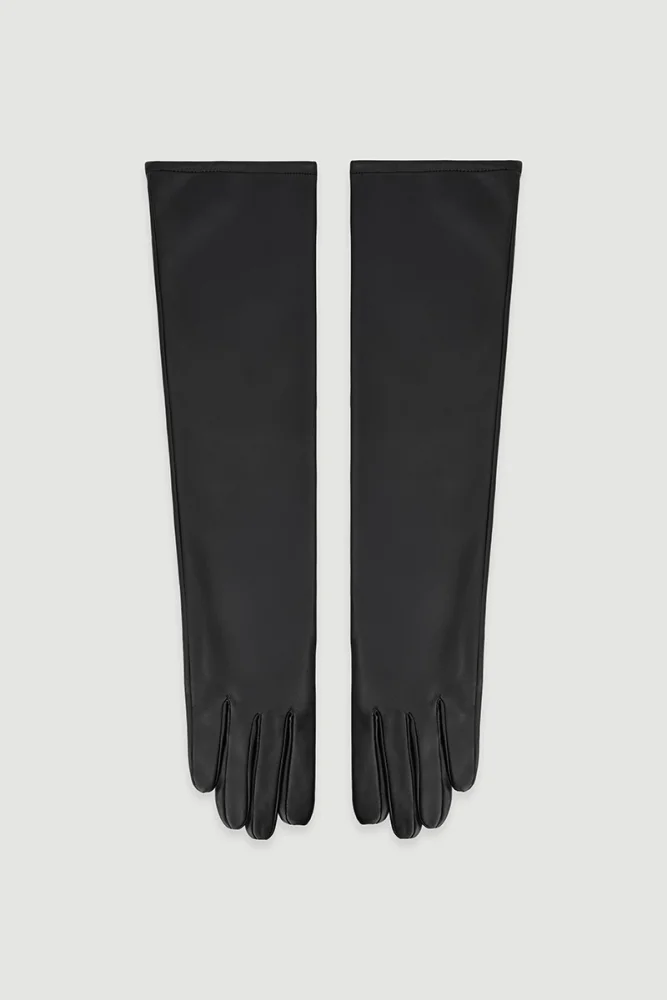 Long Matte Leather Gloves - Black Black