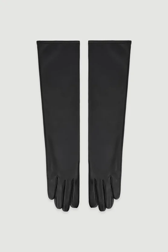 Long Matte Leather Gloves - Black - Gusto