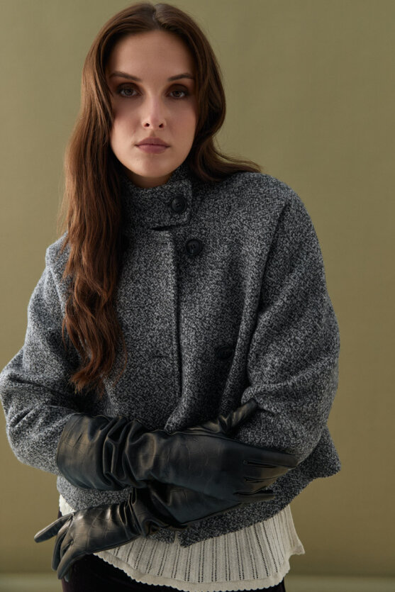 Long Matte Leather Gloves - Black - Gusto