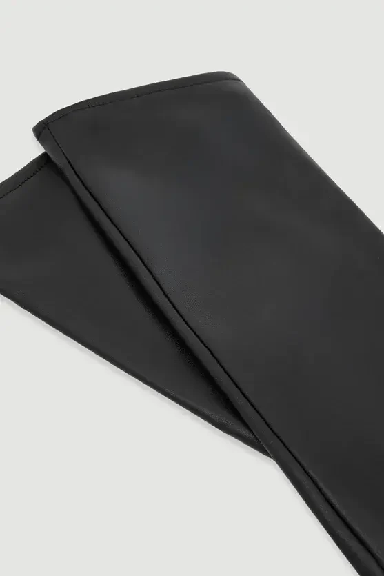 Long Matte Leather Gloves - Black - 3