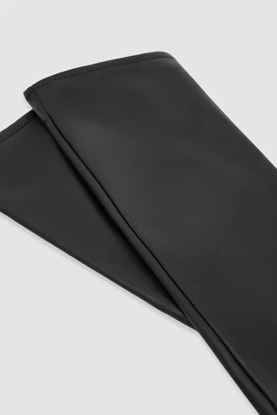 Long Matte Leather Gloves Black - 3