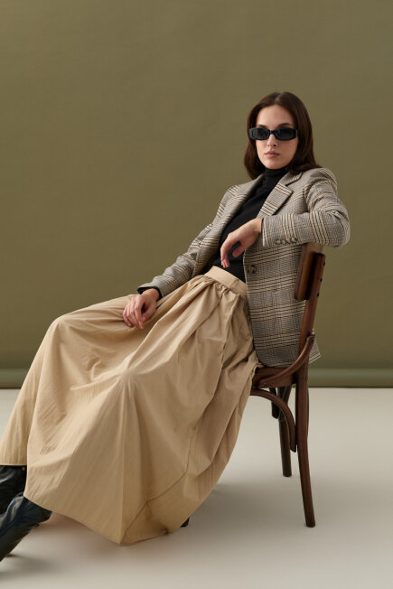 Long Skirt with Drawstring Waist - Beige - Gusto