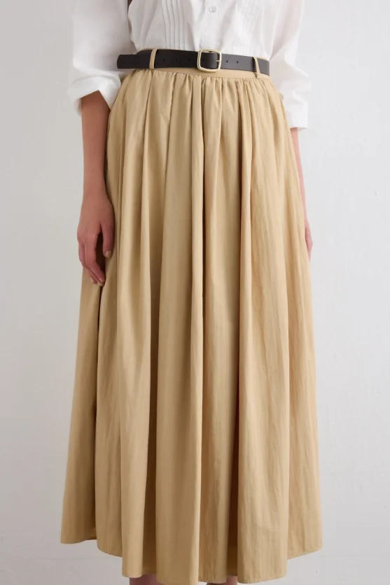 Long Skirt with Drawstring Waist Beige - 4