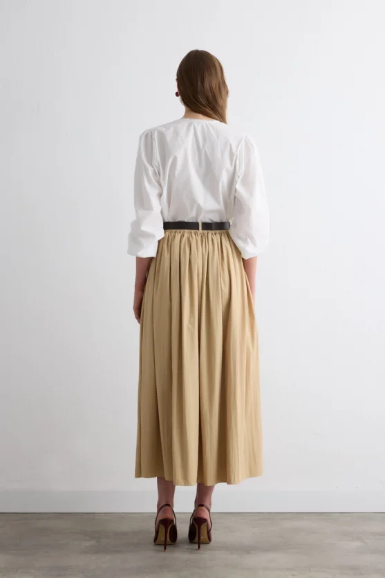 Long Skirt with Drawstring Waist Beige - 7