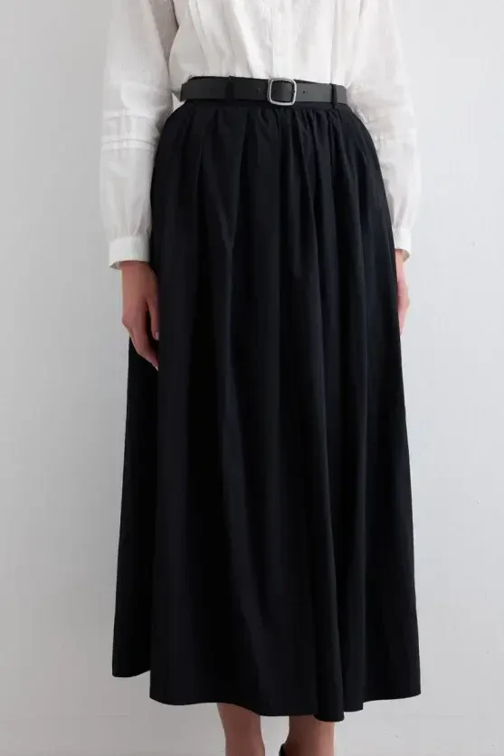 Long Skirt with Drawstring Waist - Black - 2
