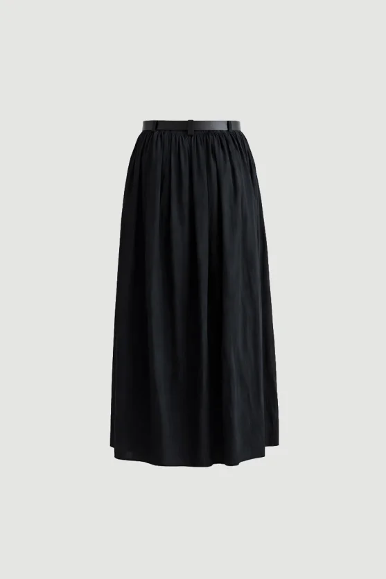 Long Skirt with Drawstring Waist Black - 7