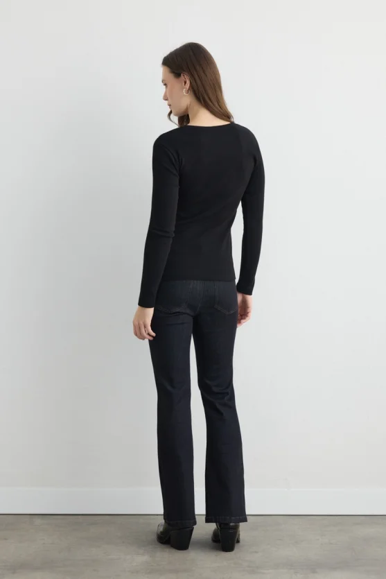 Long Sleeve Basic Cotton T Shirt Black - 6