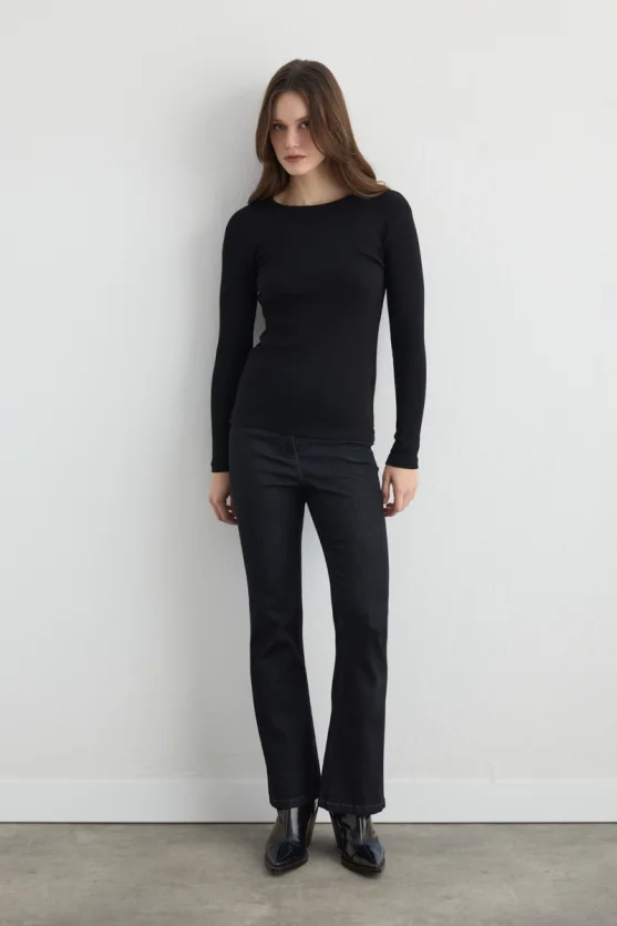 Long Sleeve Basic Cotton T Shirt Black - 2