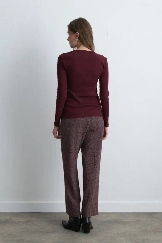 Long Sleeve Basic Cotton T-Shirt - Burgundy - Gusto