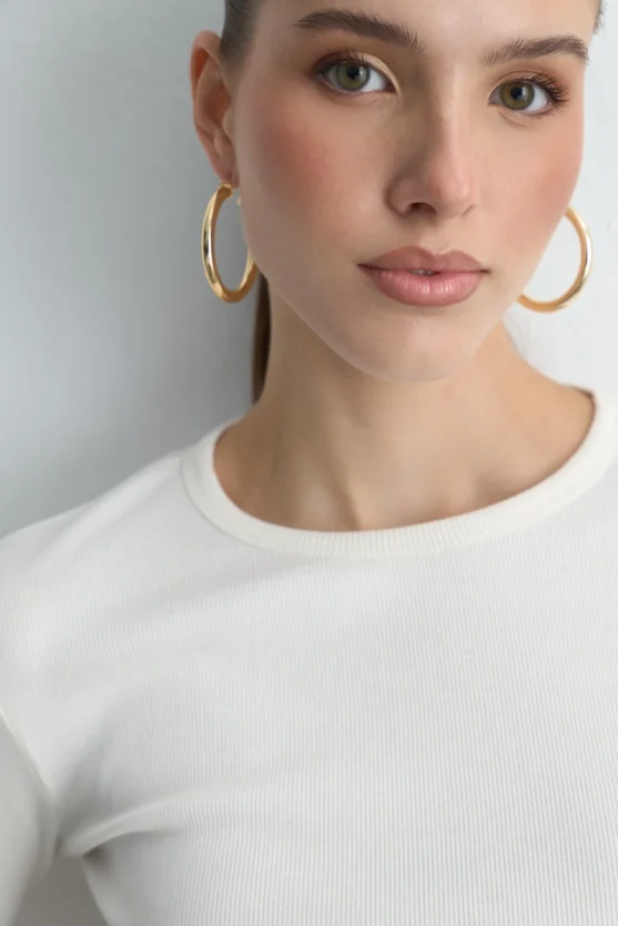 Long Sleeve Basic Cotton T-Shirt - Ecru - Gusto