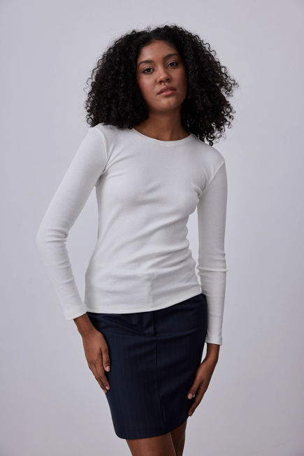 Long Sleeve Basic Cotton T-shirt - Ecru Ecru