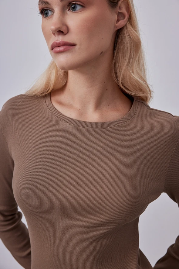 Long Sleeve Basic Cotton T-shirt - Mink - 3