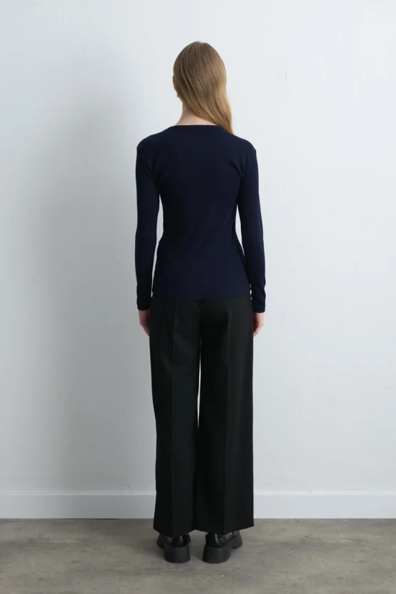 Long Sleeve Basic Cotton T-Shirt - Navy Blue - 6