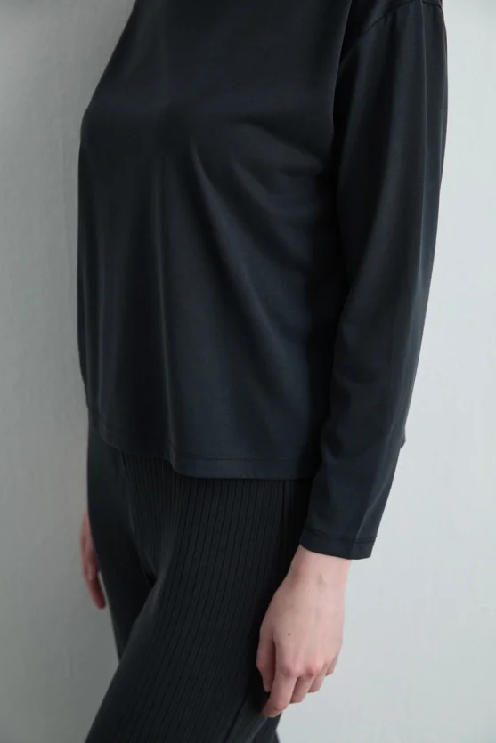 Long Sleeve Modal Knit Blouse Black - Gusto