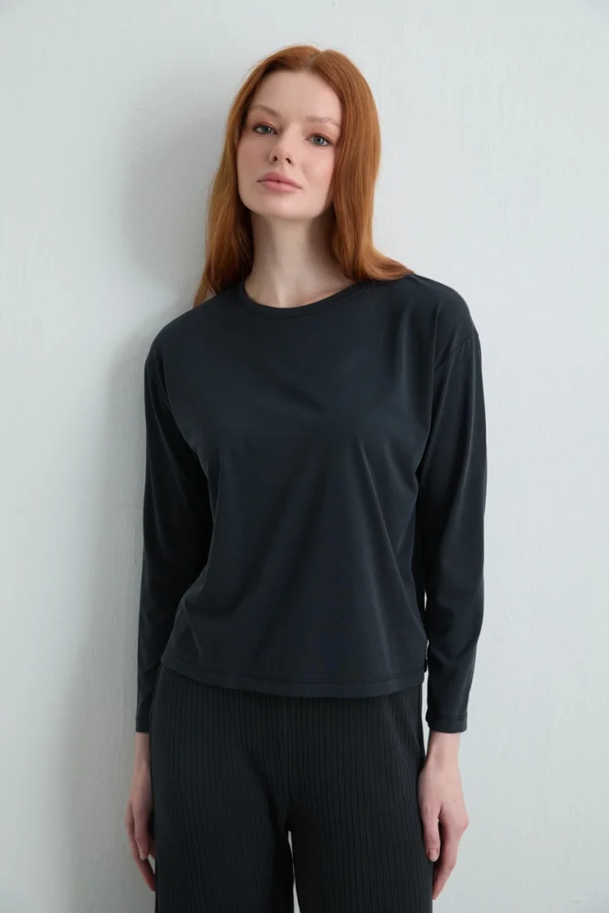 Long Sleeve Modal Knit Blouse Black