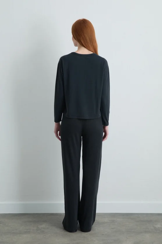 Long Sleeve Modal Knit Blouse Black - 4