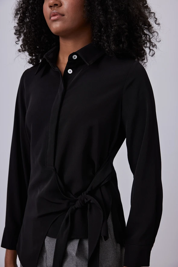 Long Sleeve Shirt with Ties - Black - 5