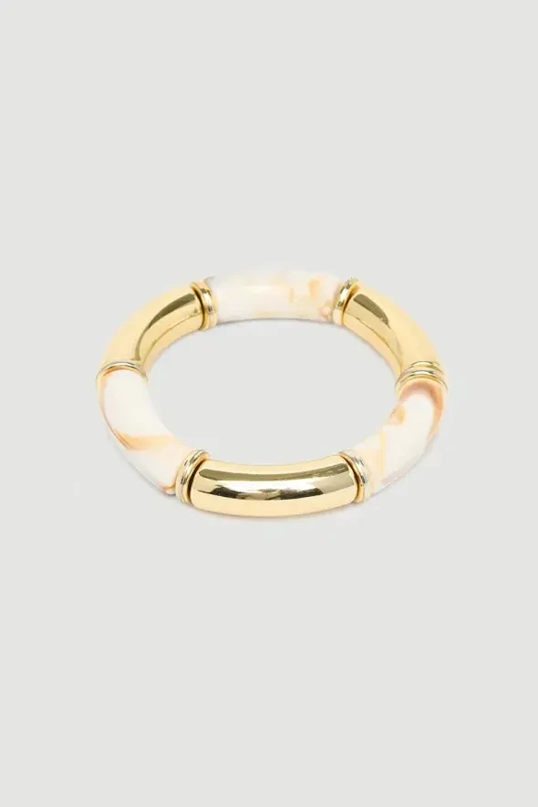 Long Tube Beaded Bracelet - Beige - 1