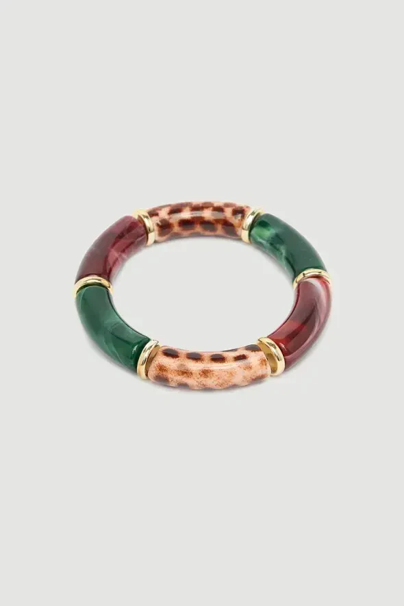 Long Tube Beaded Bracelet - Burgundy - 1
