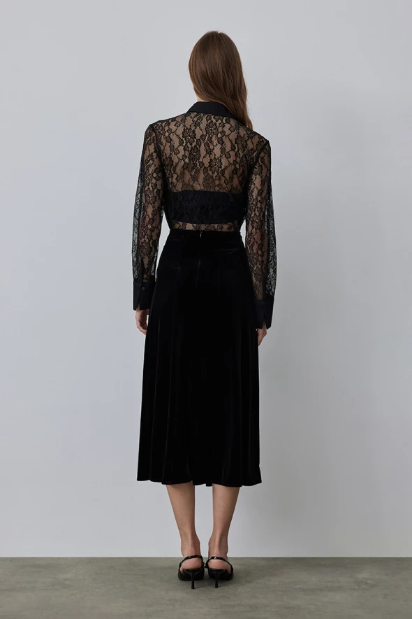 Long Velvet Skirt - Black - 4