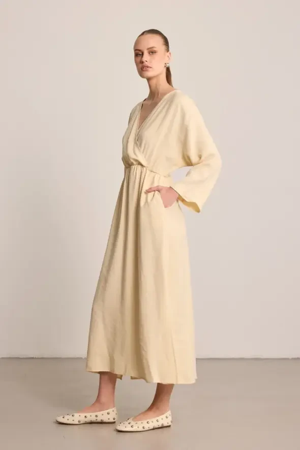 Long Wrap-Style Modal Dress - Stone - 6