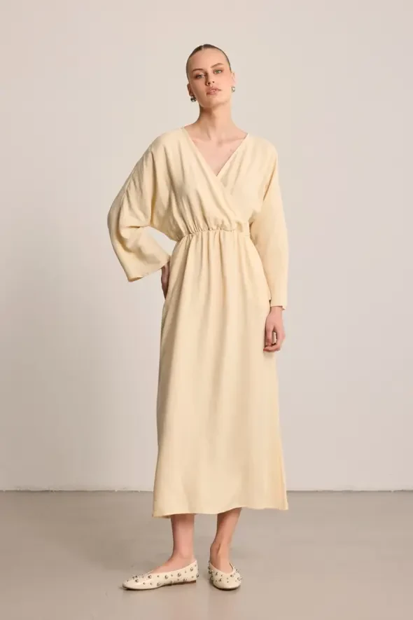 Long Wrap-Style Modal Dress - Stone - 3
