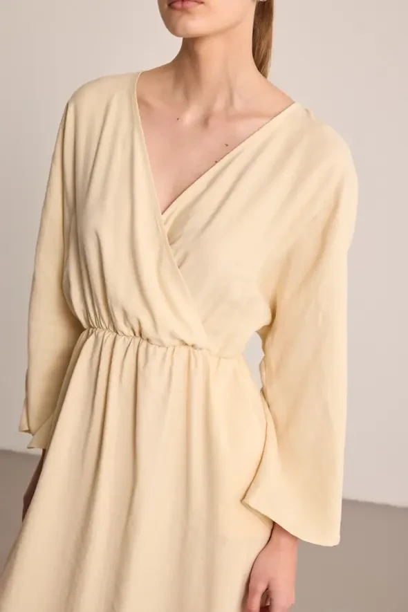 Long Wrap-Style Modal Dress - Stone - Gusto